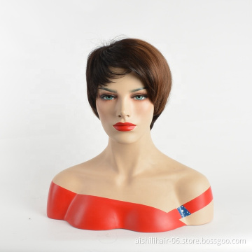 Wholesale hear tesistant Dark brown  short naturally straight synthetic hair wigs for women